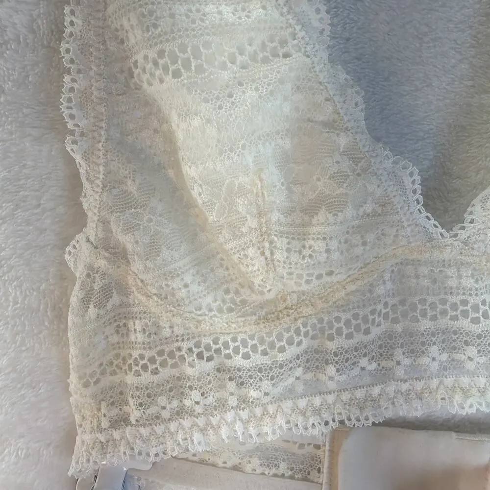 Victoria's Secret Long Line Halter Bralette XS Lace Top White Ivory Coquette